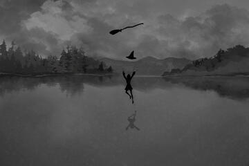 Artie jumping into the lake to cool off, bursting into enormous flames once she's deep enough.